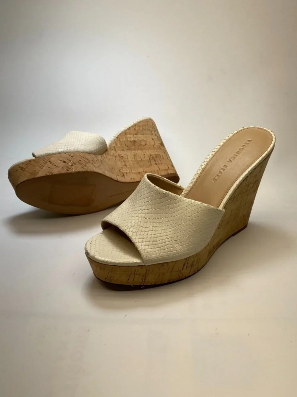 Veronica Beard Women Dali Python Embossed Leather White Wedge Sandal Sz 10